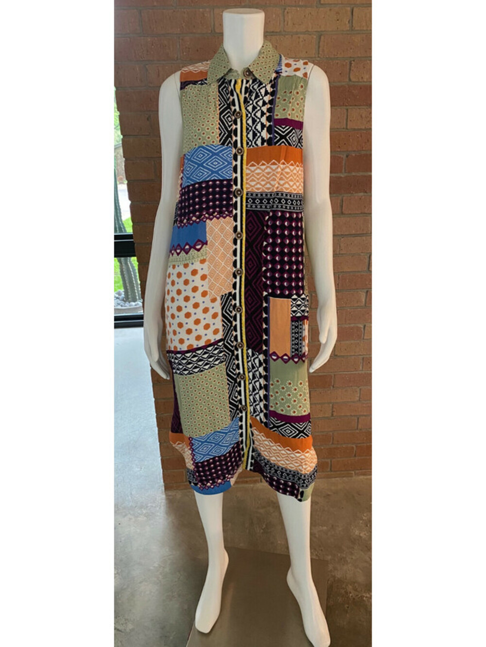 Womens ANTHROPOLOGIE EVERYWAY SHIRT DRESS Patchwork SLEEVELESS Button Front US10
